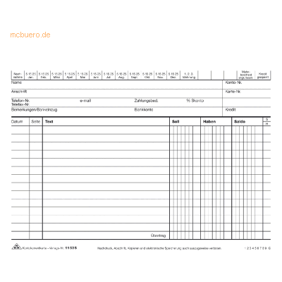 RNK Kontokorrentkarte A5 quer 170 g/qm liniert weiß VE=100 Stück RNK Kontokorrentkarte A5 quer 170 g/qm liniert weiß VE=100 Stück