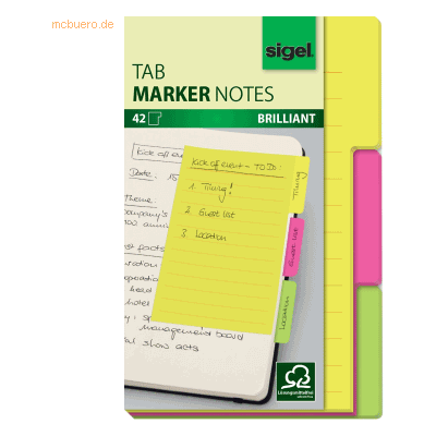 Sigel Tab Marker Notes Papier 100x148mm mit großem Notizfeld 3 Farben Sigel Tab Marker Notes Papier 100x148mm mit großem Notizfeld 3 Farben