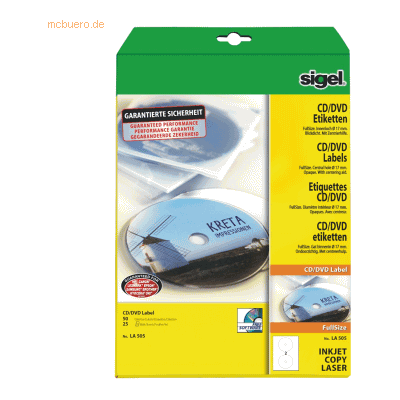 Sigel CD-/DVD-Etiketten Inkjet/Laser/Kopier 117mm VE=50 Stück (25 Blat Sigel CD-/DVD-Etiketten Inkjet/Laser/Kopier 117mm VE=50 Stück (25 Blat
