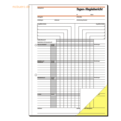 Sigel Tages-/Regiebericht A4 hoch 56g/qm 1. und 2. Blatt bedruckt selb Sigel Tages-/Regiebericht A4 hoch 56g/qm 1. und 2. Blatt bedruckt selb