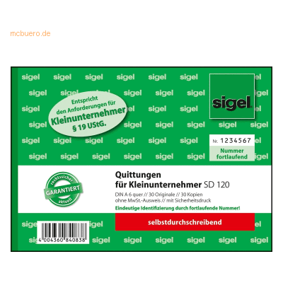 5 x Sigel Formularbuch Quittung A6 quer ohne MwSt. Ausweis SD VE=2x30 5 x Sigel Formularbuch Quittung A6 quer ohne MwSt. Ausweis SD VE=2x30
