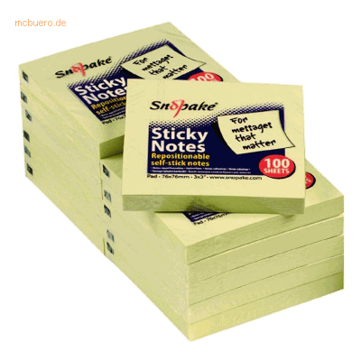 12 x Snopake Haftnotizen 76x76mm 100 Blatt gelb 12 x Snopake Haftnotizen 76x76mm 100 Blatt gelb