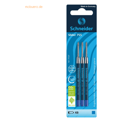 Schneider Kugelschreibermine Slider 755 XB blau Blisterkarte VE=3 Stüc Schneider Kugelschreibermine Slider 755 XB blau Blisterkarte VE=3 Stüc