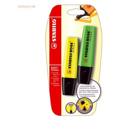 STABILO Boss Original Textmarker Gelb & Grün - Textmarker STABILO Boss Original Textmarker Gelb & Grün - Textmarker