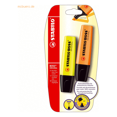 10 x Stabilo Textmarker Boss Original Blisterkarte VE=2 Stück 10 x Stabilo Textmarker Boss Original Blisterkarte VE=2 Stück