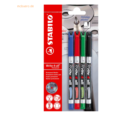 10 x Stabilo Permanent-Marker Write-4-all Fein 0,7mm (F) 4 Farben VE=4 10 x Stabilo Permanent-Marker Write-4-all Fein 0,7mm (F) 4 Farben VE=4