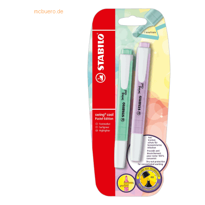 10 x Stabilo Textmarker swing cool Pastel Edition Blisterkarte 2 Stift 10 x Stabilo Textmarker swing cool Pastel Edition Blisterkarte 2 Stift