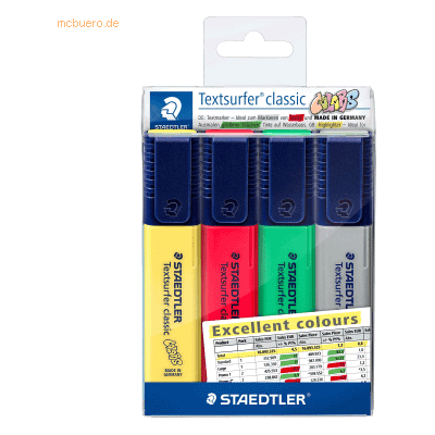 Staedtler Textmarker Textsurfer classic Excellent Colours VE=4 Stück Staedtler Textmarker Textsurfer classic Excellent Colours VE=4 Stück