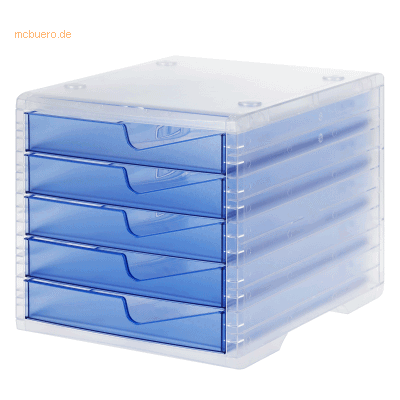 Styro Schubladenbox styrowingsbox 5 Schübe light transparent/cornflowe Styro Schubladenbox styrowingsbox 5 Schübe light transparent/cornflowe