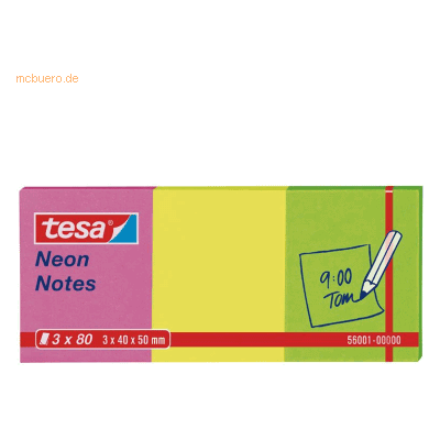 4 x Tesa Haftnotizen tesa Neon Notes 40x50mm 3x80 Blatt pink/gelb/grün 4 x Tesa Haftnotizen tesa Neon Notes 40x50mm 3x80 Blatt pink/gelb/grün
