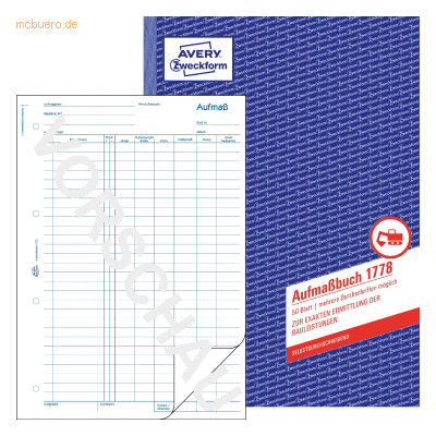 Avery Zweckform Formularbuch Aufmaß A4 vorgelocht 50 Blatt Avery Zweckform Formularbuch Aufmaß A4 vorgelocht 50 Blatt