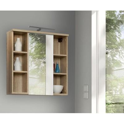 Forte Hängeschrank Veris mit Spiegel und LED-Beleuchtung Weiß/Sonoma Eiche Forte Hängeschrank Veris mit Spiegel und LED-Beleuchtung Weiß/Sonoma Eiche