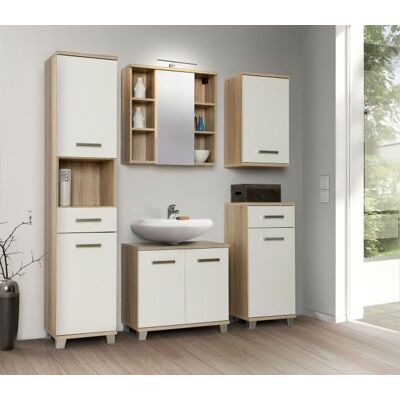 Badezimmer VERIS inkl LED Beleuchtung von FORTE Weiss / Sonoma Eiche Badezimmer VERIS inkl LED Beleuchtung von FORTE Weiss / Sonoma Eiche