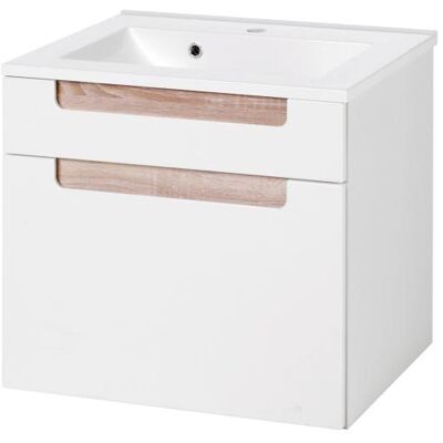 Held Möbel Siena 60cm Hochglanz Weiß Eiche Sonoma Badezimmer Waschbecken Held Möbel Siena 60cm Hochglanz Weiß Eiche Sonoma Badezimmer Waschbecken