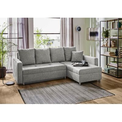 JOB Ecksofa klein mit Schlaffunktion und Bettkasten Grau 228 x 154 cm beidseitig montierbar KAPPELN JOB Ecksofa klein mit Schlaffunktion und Bettkasten Grau 228 x 154 cm beidseitig montierbar KAPPELN