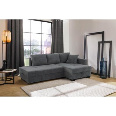 JOB Ecksofa mit Schwenk-Ottomane Schlafsofa inkl Bettkasten Waffel Cord Grau JOB Ecksofa mit Schwenk-Ottomane Schlafsofa inkl Bettkasten Waffel Cord Grau