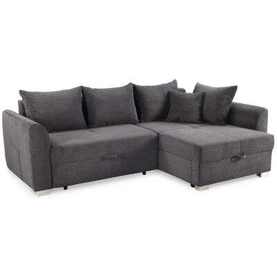 JOB Ecksofa Cord Grau Bettkasten Schlaffunktion 160 x 236 cm beidseitig montierbar JOB Ecksofa Cord Grau Bettkasten Schlaffunktion 160 x 236 cm beidseitig montierbar