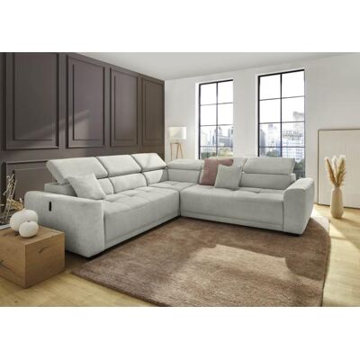 JOB Ecksofa inkl. elektrischer Auszug, Kopfteil verstellbar, USB-A+C und 2 Zierkissen variabel montierbar Hellgrau JOB Ecksofa inkl. elektrischer Auszug, Kopfteil verstellbar, USB-A+C und 2 Zierkissen variabel montierbar Hellgrau