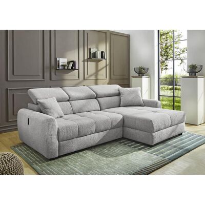 JOB Ecksofa inkl. elektrischer Auszug, Kopfteil verstellbar, USB und Kissen variabel montierbar Hellgrau JOB Ecksofa inkl. elektrischer Auszug, Kopfteil verstellbar, USB und Kissen variabel montierbar Hellgrau