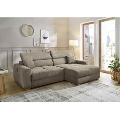 JOB Ecksofa elektrisch ausfahrbar inkl. USB-A+C Anschluss Cord taupe ca. 277 x 187 cm JOB Ecksofa elektrisch ausfahrbar inkl. USB-A+C Anschluss Cord taupe ca. 277 x 187 cm