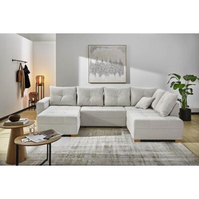 JOB Wohnlandschaft Cord U-Form mit Schlaffunktion und Bettkasten variabel montierbar hell beige JOB Wohnlandschaft Cord U-Form mit Schlaffunktion und Bettkasten variabel montierbar hell beige