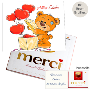 Persönliche Grußkarte mit Merci: Alles Liebe (250g)