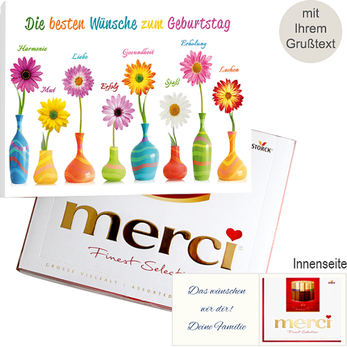 Persönliche Grußkarte mit Merci: Die besten Wünsche zum Geburtstag (250g)