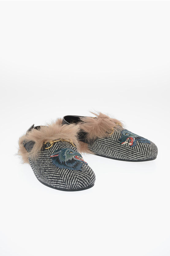 Gucci Herringbone Wolf Embroidered Slingback Sandal Größe 6