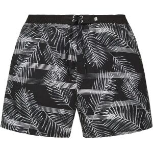 TOM TAILOR Herren Gemusterte Badeshorts, schwarz, Palmenprint, Gr. M