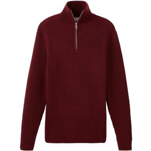 TOM TAILOR Herren Troyer Strickpullover mit recyceltem Polyester, rot, Uni, Gr. L