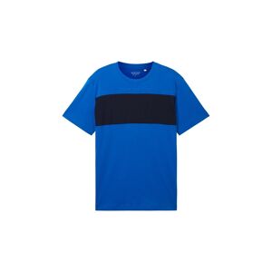 TOM TAILOR Herren T-Shirt mit Colour Blocking, blau, Logo Print, Gr. XXL