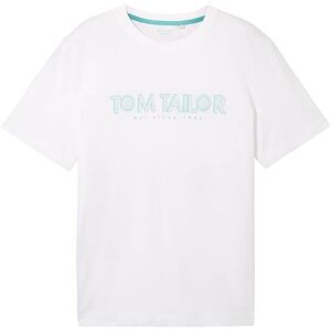 TOM TAILOR Herren T-Shirt mit Logo Print, weiß, Logo Print, Gr. L