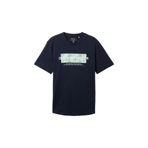 TOM TAILOR DENIM Herren T-Shirt mit Bio-Baumwolle, blau, Logo Print, Gr. L