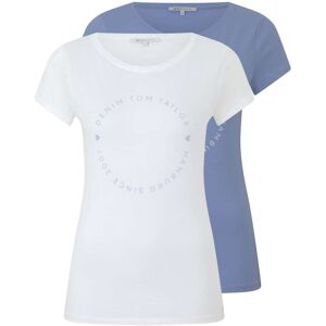 TOM TAILOR DENIM Damen Basic T-Shirt im Doppelpack mit Logoprint, blau, Gr. M