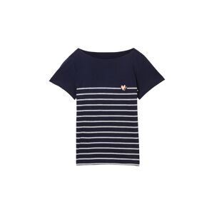 TOM TAILOR Damen Gestreiftes T-Shirt mit U-Boot-Ausschnitt, blau, Streifenmuster, Gr. S