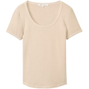 TOM TAILOR DENIM Damen T-Shirt aus Ripp, beige, Uni, Gr. M