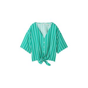 TOM TAILOR DENIM Damen Cropped Bluse mit Leinen, grün, Streifenmuster, Gr. M