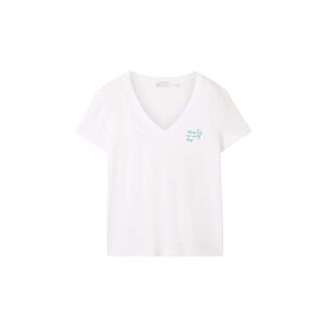 TOM TAILOR DENIM Damen T-Shirt aus Bio-Baumwolle, weiß, Uni, Gr. M