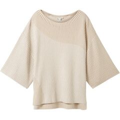 TOM TAILOR Damen Strickpullover mit LENZING(TM) ECOVERO(TM), beige, Streifenmuster, Gr. L