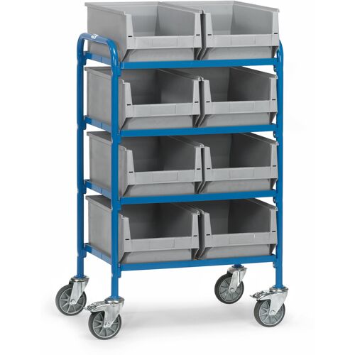 Fetra Beistellwagen mit Holzwerkstoffplatten für 8 Eurokisten mit Eurokisten