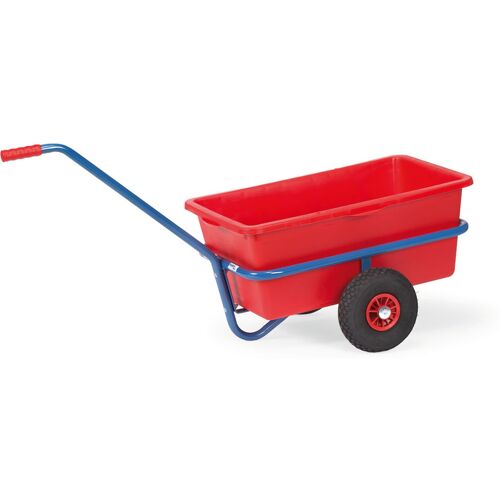 Fetra Handwagen mit roter Kunststoffmulde und Polyurethanbereifung 632x332mm