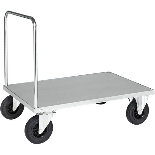 Kongamek Plattformwagen, verzinkt 1000x700x900mm Boden Stahlblech ummantelt mit offenem Schiebegriff, Gummibereifung und Bremse