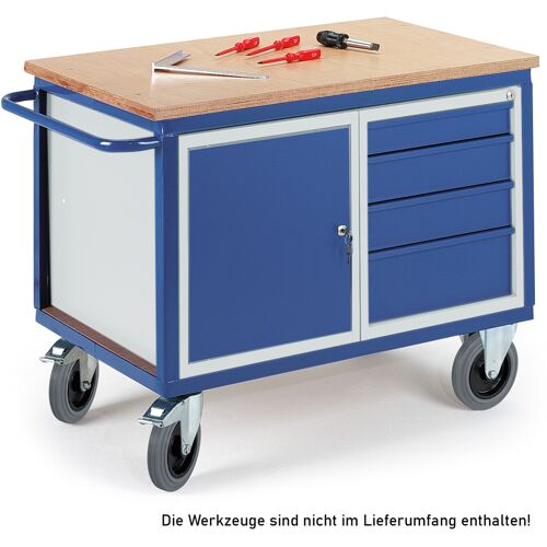 Rollcart Werkstattwagen mit Stahlschrank und 4 Schubladen 600kg Tragkraft