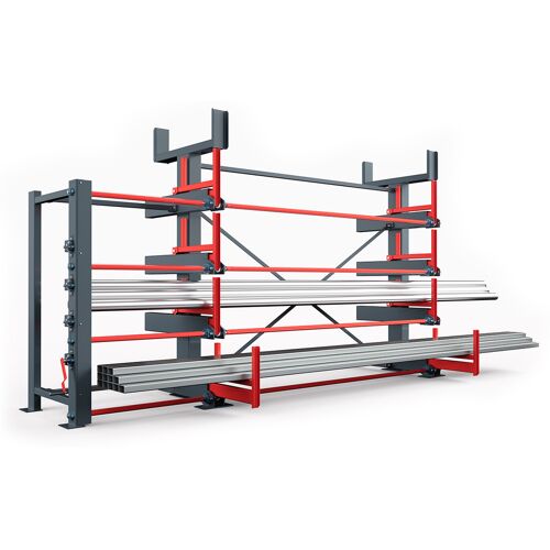R+R Industrietechnik RR Industrietechnik Roll-Aus-Regal einseitg Typ RRS-EM mit 560mm Nutztiefe, 5 Ebenen und 2600kg Traglast pro Arm