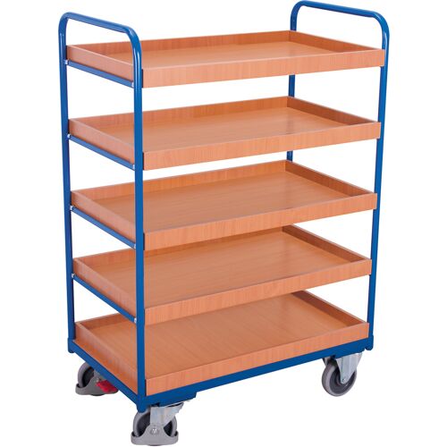 Variofit Etagenwagen, hoch mit 5 Ladeflächen, umrandet 1165x755mm Enzianblau RAL 5016