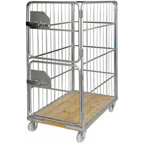 Kongamek Rollcontainer verzinkt 1200x750x1700mm mit Holzboden, 4 Gitterwänden 100x380mm und 2 halb öffnende Türen ohne Bremse