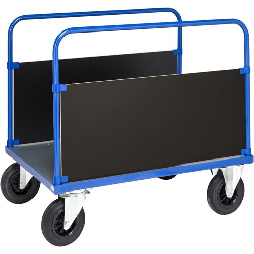 Kongamek Plattformwagen in blau 1000x700x900mm mit verzinkter Ladefläche und 2 stirnseitigen Wänden mit Gummibereifung ohne Bremse