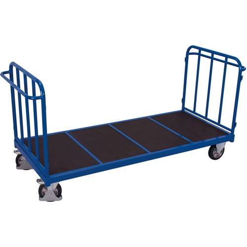 Variofit Doppel-Stirnwandwagen mit senkrechten Streben Elastikvollgummibereifung 1200kg Tragkraft 1605x880mm Enzianblau RAL 5016