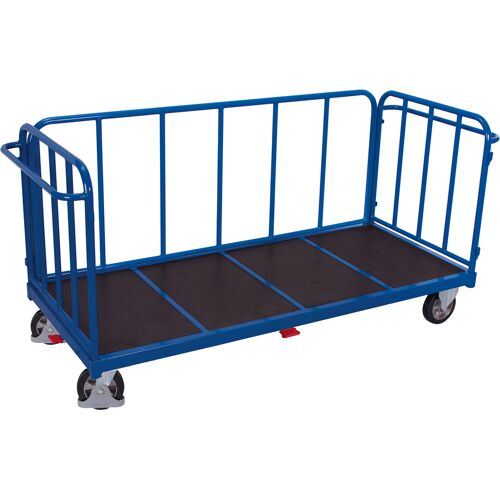 Variofit Dreiwandwagen mit senkrechten Streben Elastikbereifung 1200kg Tragkraft 2005x845mm Enzianblau RAL 5016