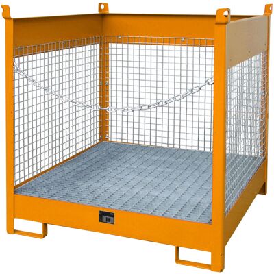 Bauer Fass-Stapelpalette FSP-4 D, Drahtgitterwände, Gelborange Bauer Fass-Stapelpalette FSP-4 D, Drahtgitterwände, Gelborange